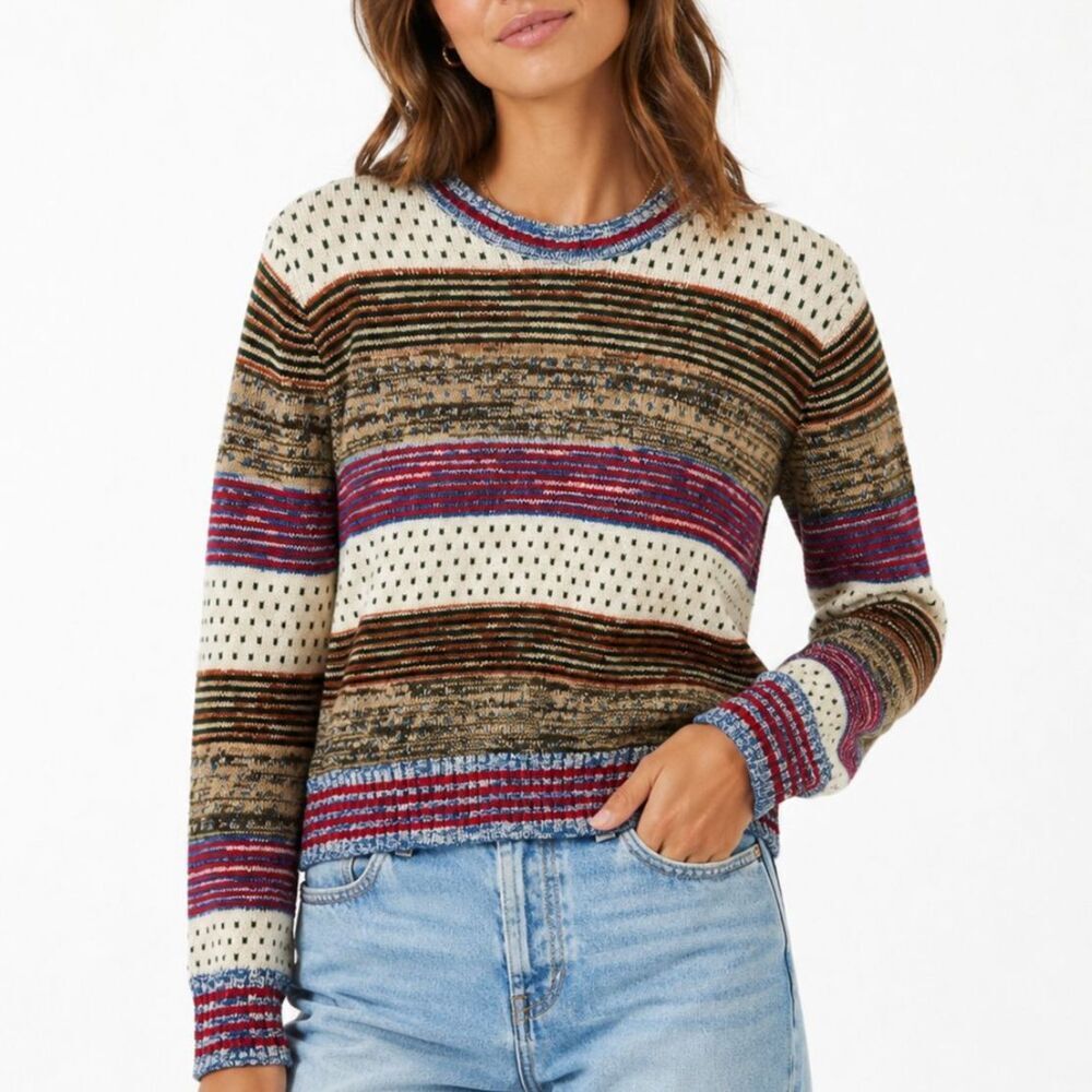 Vintage 90s Republic of Korea Striped Knit Sweater Colorful Fair Isle Pullover